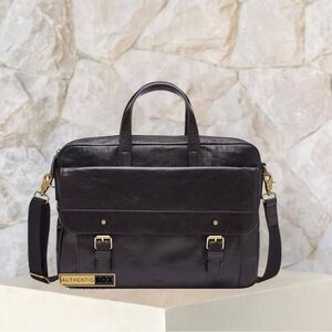 Fossil Miles Black Leather Workbag Briefcase